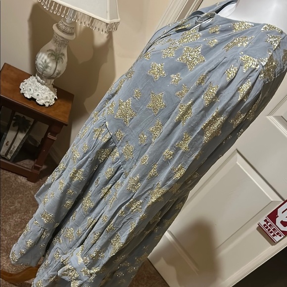 LOFT Gray Dress with Gold Star Design. Lined. Size Medium - Picture 4 of 12